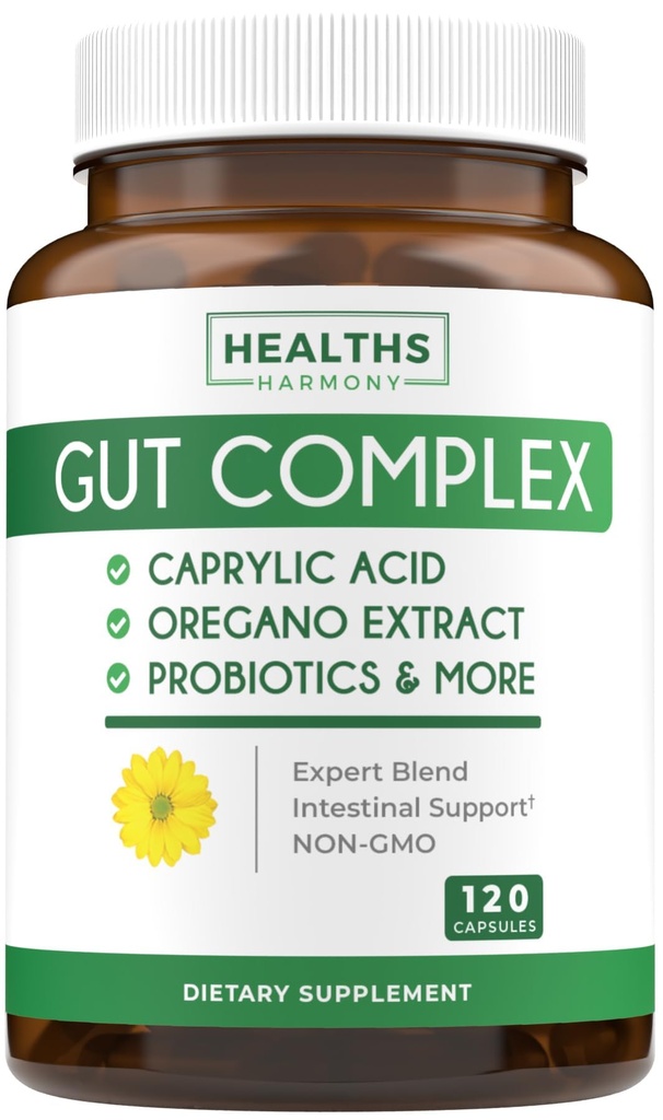 Candida Support (120 kapsler) - CaptaceAcid, Oregano Oil & Probiotika Hjælp med at holde allerede normale niveauer af gær og Candida - Vegetarisk, ikke-GMO intestinal supplement - Gut Cleanse (ingen piller)