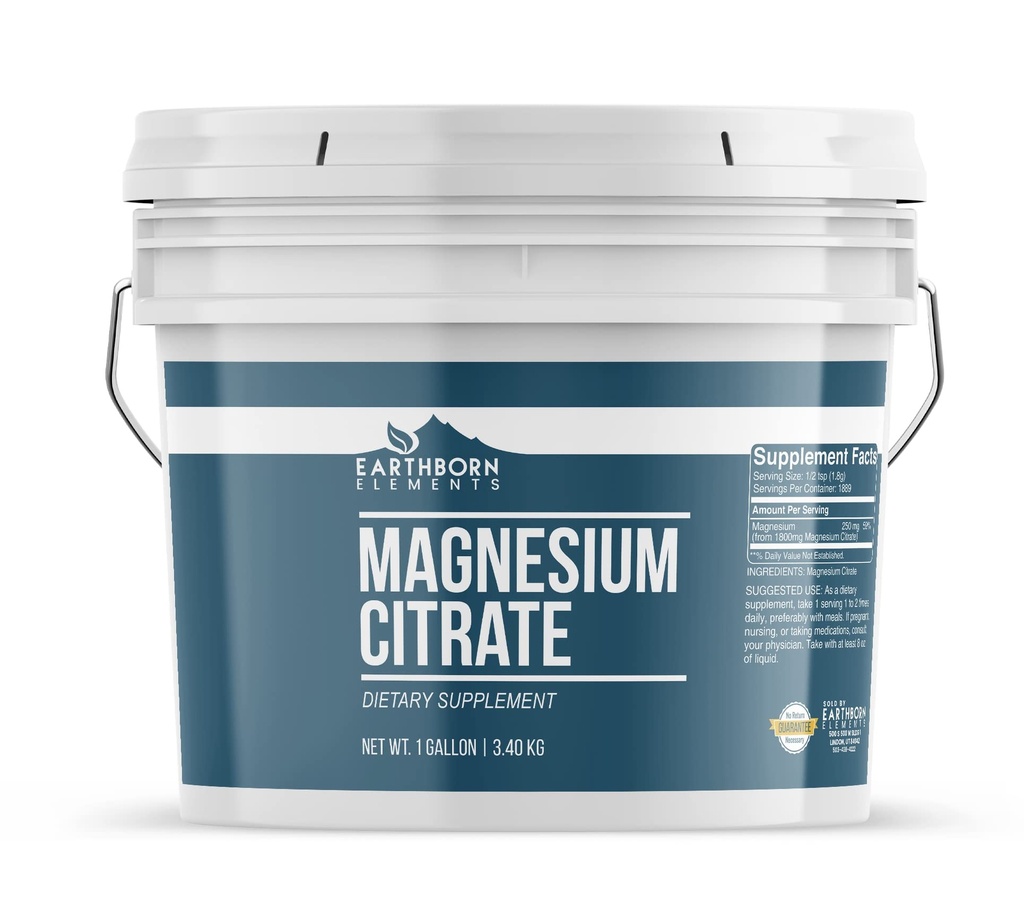 Earthborn Elements Magnesium Citrate 1 Gallon Bucket, Oral Supplement, Ingen tilsætningsstoffer eller Fillers