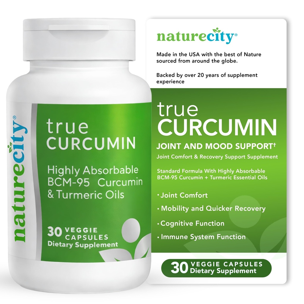 NatureCity True- Curcumin Gurmeric Supplementet 124; Non- GMO Tumerisk og Curcumin 500mg Curcuma Kapsler Vitamin Kosttilskud 124; Op til 700% stigning i Absorption (30 dages forsyning)
