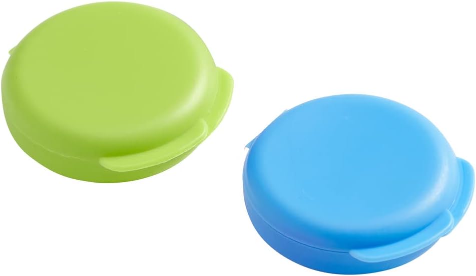 EZY DOSE Daily Round, Compact, Small, Discrete, Portable On-The-Go Pocket Pharmacy, Pill Box, Organizer and Vitamin Containers, Snap Shut Lids, Travel Friendly, Blue and Green, 2 Pack, BPA Free
