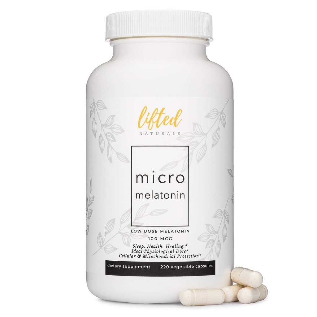 Lettede Naturals Micro Melatonin Familie Størrelse - Melatonin til hurtig & bedre søvn, Let at synke 220 Vegetabilske kapsler med lav dosis Melatonin, Non- GMO, Hurtig opløsning Melatonin 100 mcg