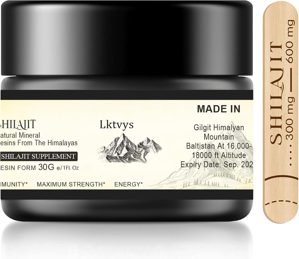 Shilajit Himalayan Organic, Shilajit Supplement, Shilajit Resin Beriget med over 85 Væsentlige mikronæringsstoffer, øger energi og immunvitalitet, Pure Shilajit for mænd og kvinder
