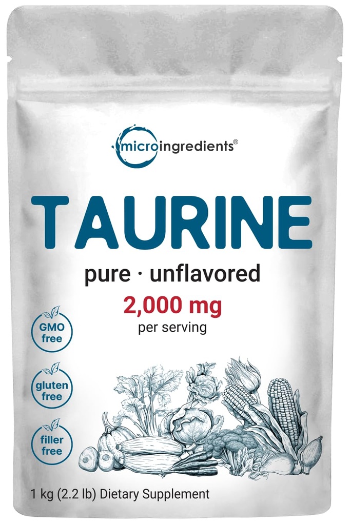 Micro Ingredients Taurine Powder Supplement Б124; 1 KG, 2000mg Per Serving Б124; Unflavored Б124; 100% Pure, Let Absorbed Free Form Б124; Essential Aminosyrer til motion, energi, & Heart Support