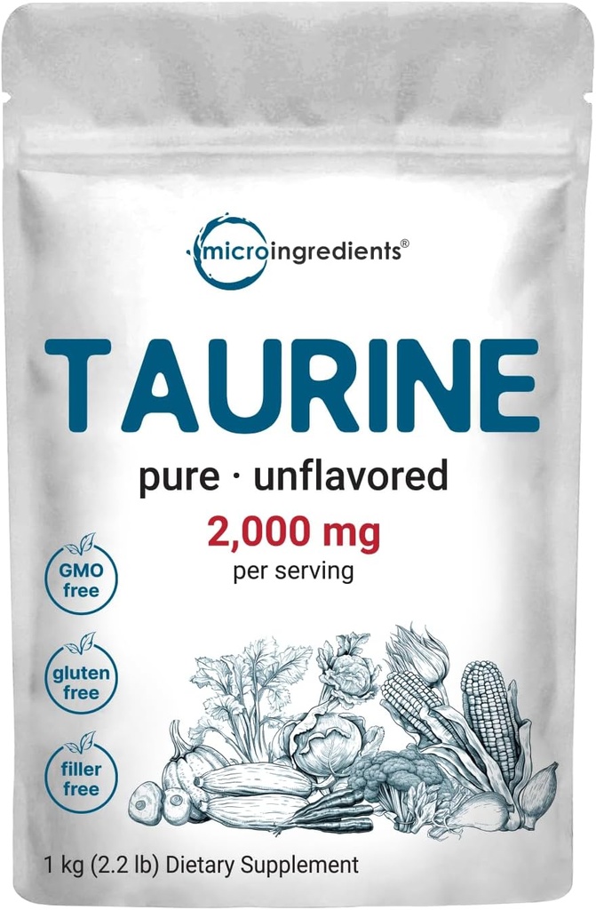 Micro Ingredients Taurine Powder Supplement Б124; 1 KG, 2000mg Per Serving Б124; Unflavored Б124; 100% Pure, Let Absorbed Free Form Б124; Essential Aminosyrer til motion, energi, & Heart Support