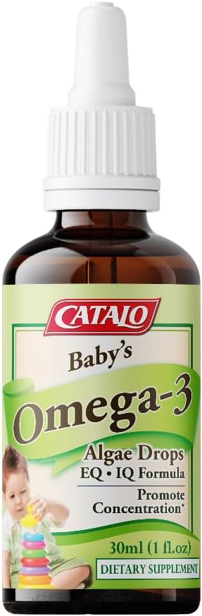 CATALO Baby 's Algae Omega-3 DHA Kosttilskud - Plantbaseret Algae Oil med DHA & EPA, flydende formel for spædbørn, Toddlers & Kids, Easy- to- use Glass Dropper, 2x 30ml