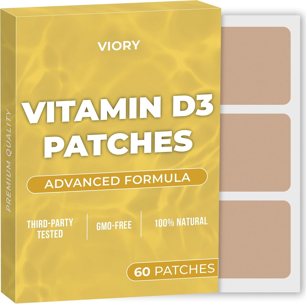 D3 Patches (pakke med 60) - 100% Natural D Patch for kvinder og mænd - med calcium, Magnesium, K2 - immunforsvar og kropsstøtte - Forbedret formel