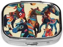 Farverige Cartoon Horse Printed Square Pill Organizer med 2 afdelinger, Portable Mini Pill Box Pill sag for medicin, Vitamin, Fish Oil, Kosttilskud