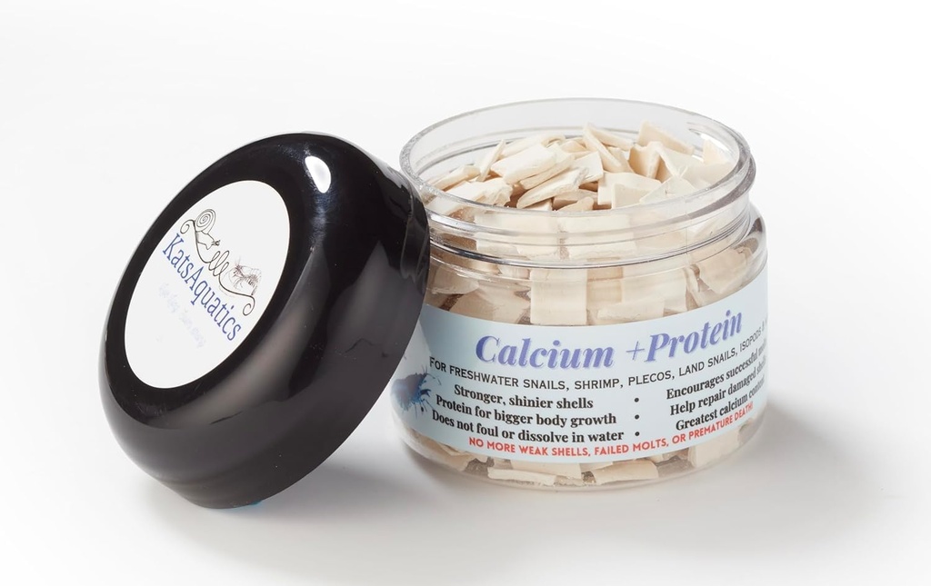 Calcium + protein, for stærke skaller, sunde molter, 100% naturlige, ikke opløses i vand, hurtigt syngende for Aquatic Rejer, Snails, Plecos og mere! Biolog Made in USA