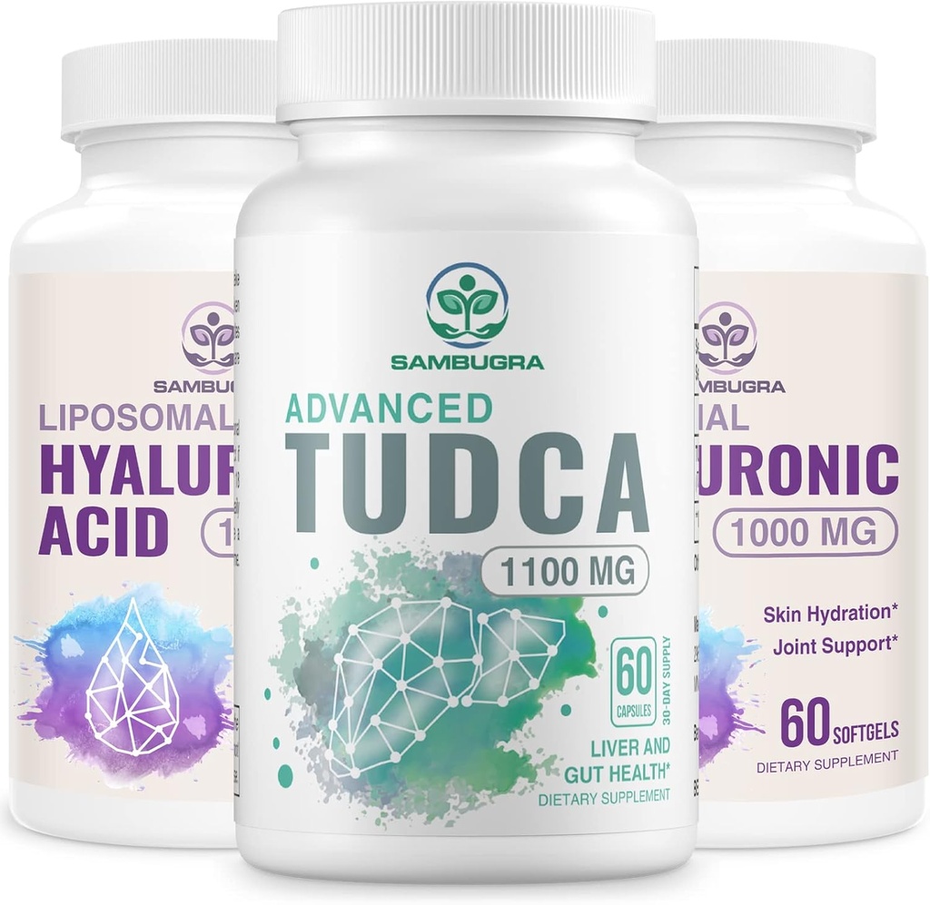 TUDCA Leverkosttilskud 1100mg og Liposomal Hyaluronsyre Kosttilskud 1000mg, High Bioavailability Supplement (pakning med 3)