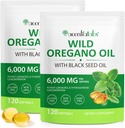 Olie af Oregano Softgels 6000mg 2 Pack, 2 i 1 Formuleret med Black Seed Oil 120 Greve, Oregano Oil Capsules Organic, Gluten Free Oil of Oregano Softgels, non-GMO & immunsupport