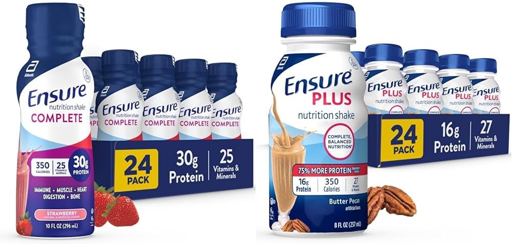 Sikre COMPLETTE Nutrition Shake, 30g Protein, Meal Erstatning Shake, med Nutrients for immunforsvar, Strawberry, 10 Fl Oz & Plus Butter Pecan Nutrition Shake, Meal Erstatning Shake, 24 Pack