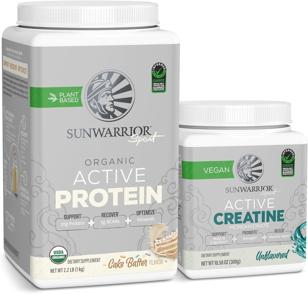 Sunwarrior Vegan Protein Powder USDA Økologisk Mesterskab 124; 20 Servere Kage Batter Flavored & Creatin Monohydrat Powder Mesterskab 124; 60 Servere Unflavored