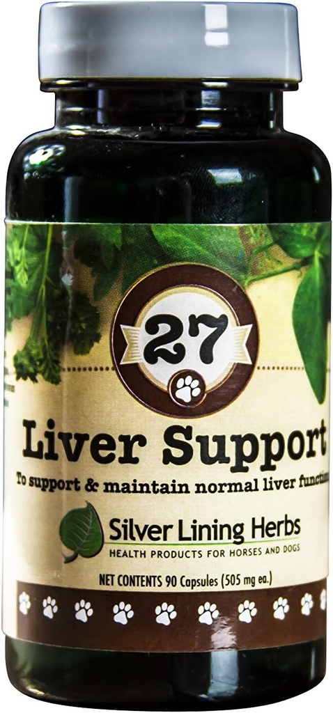 Sølv Lining Urter 27 Herbal Leverstøtte Canine - Understøtter hund med normal funktion og sundhed af leveren - Naturlige Herbal supplement til at hjælpe beskytte lever fra stress og toksiner - 90 kapsler