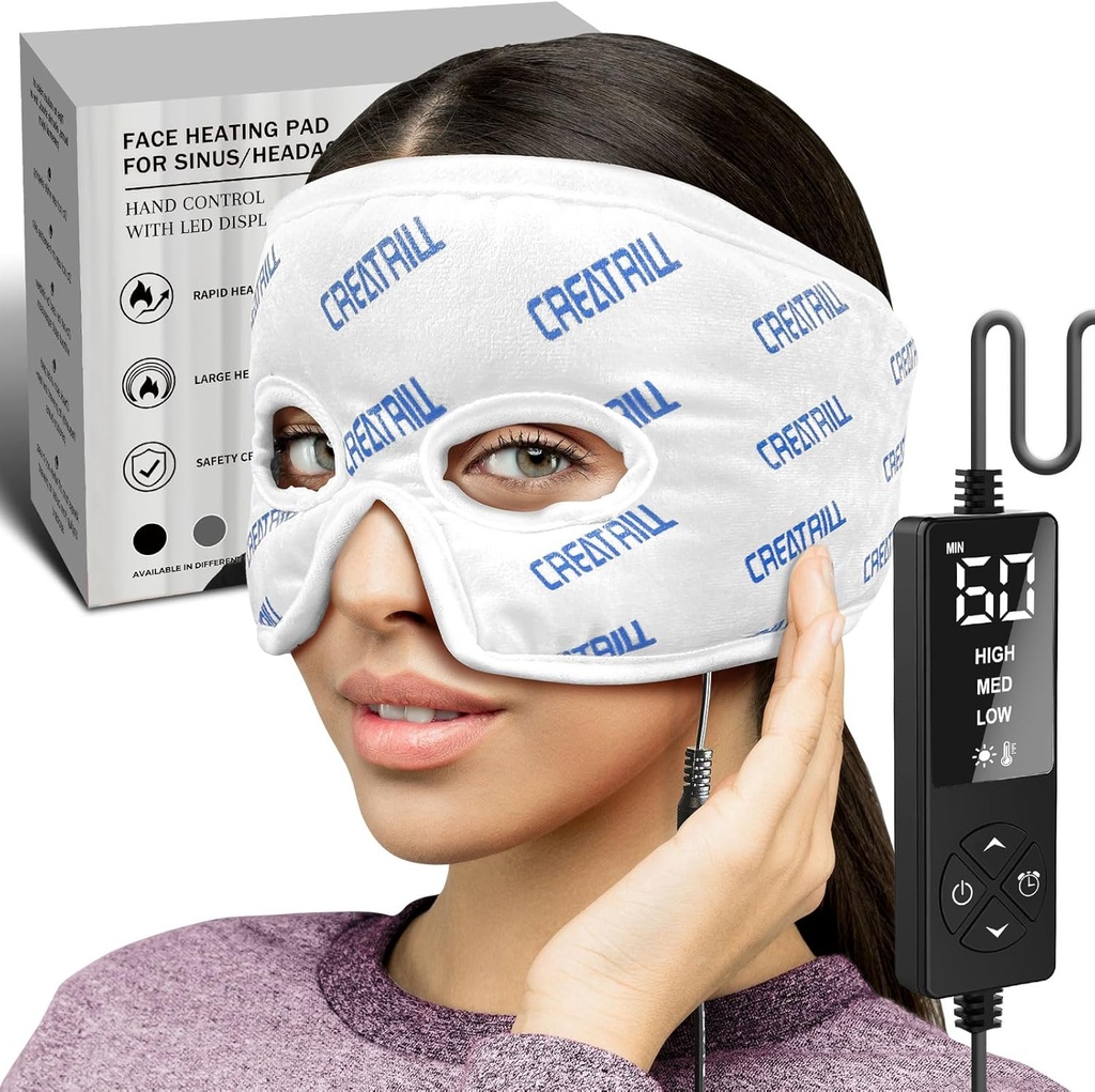 CREATRILL opvarmet Sinus tryk Relief Mask Sinus opvarmning Pad for ansigt, Migræne maske for hovedpine Relief
