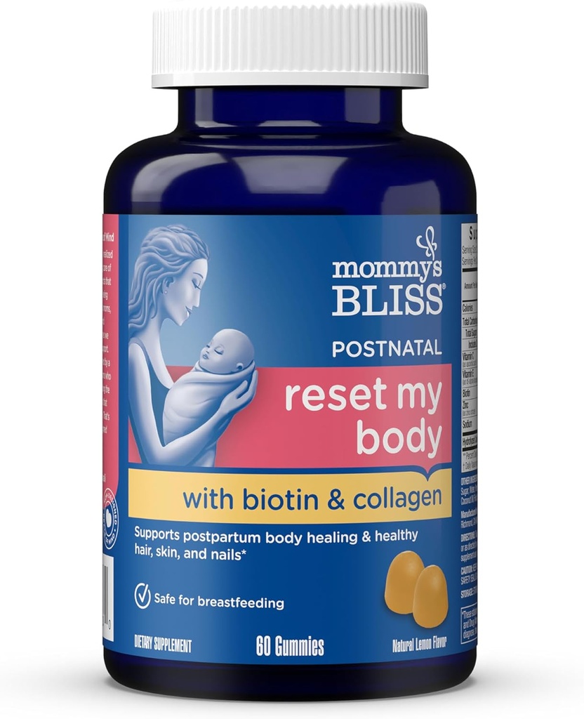 Mors Bliss Postnatal Support Energy & Recovery Gummies med Biotin & Collagen: Healing & Joint Health, Hår, Skin & Nails Vitamin, Gluten Free, 60 Gummies (30 Servere)