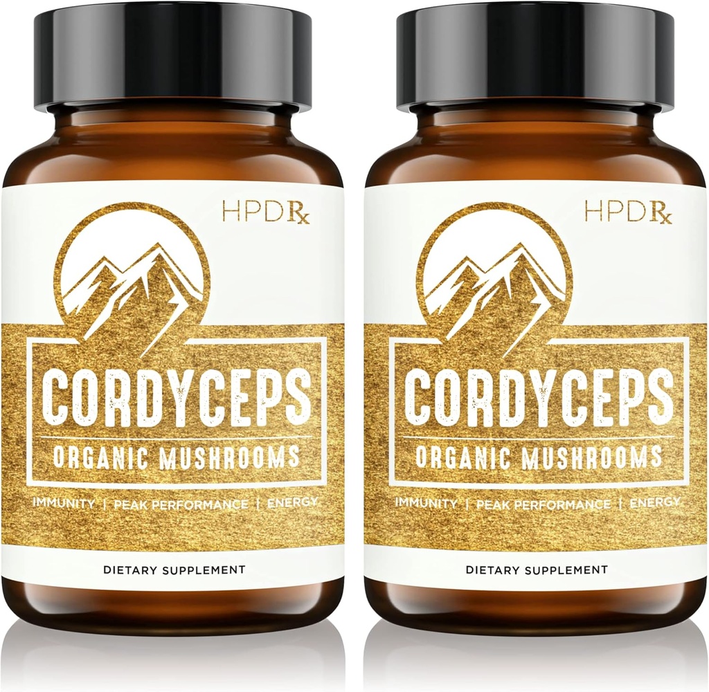 HPD Rx Premium Organic Cordyceps Mushroom Extract Performance Supplement for Energy, Endurance and Immunity | 2250 mg, 240 Capsules, Pack of 2