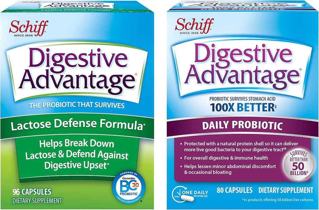 Daily Probiotic Capsule - Digestive Advantage 80 Capsules and Lactose Defense Lactase Capsule (96 Capsules)