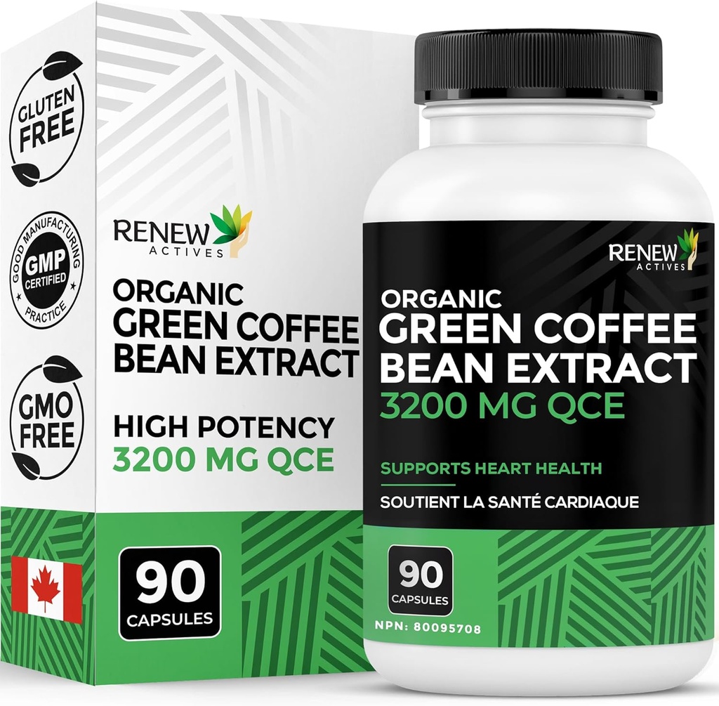 Renew Actives High Potency Green Coffee Bean Extract - 800mg per Serving Green Coffee Bean Extract med 50% chlorogen syre til antioxidant fordele - Lavet i Canada - 90 Veganske kapsler