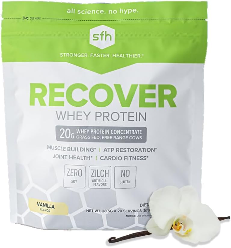 SFH Recover Whey Protein Powder (Vanilla) Great Tasting Grass Fed Whey for Post Workout Budd124; Alle naturlige Budd124; Ingen Soy, Ingen Gluten, Ingen RBST, Ingen Kunstig Flaver (20 Serveringspose)