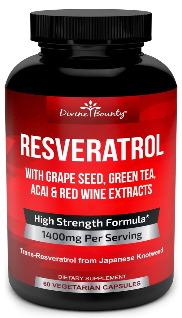 Resveratrol Supplement - 1400mg ekstra styrke Formel med Grape Seed Extract, Green Tea Extract, Red Wine Extract - 60 Veggie Kapsler