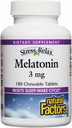 Stress- Relax Melatonin 3 mg af naturlige faktorer, Natural Sleep Aid, Nulstiller Sleep- Wake Cycle, 180 tyggetabletter (180 portioner), pebermynte Flavor