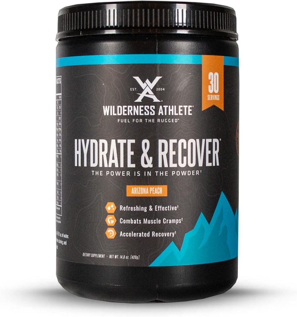 Wilderness Atlete - Hydrate & Recover Budding 124; Flydende Hydration Powder Electrolyte Drink Mix - Recover Hurtigere med Bcaas - Hydrate Powder med 1000mg C-vitamin - 30 Servering Tub (Arizona Peach)