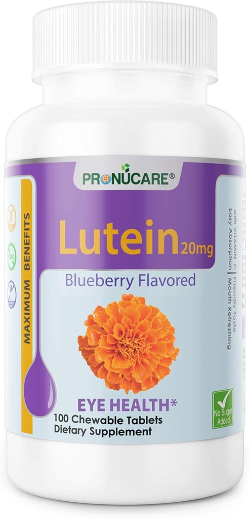 Lutein Esters 20mg Chewable Tablets for Eye Health - Blue Light Protection, Digital Eye Strain Relief, Antioxidant Support - Blueberry Flavor, Gluten-Free, Non-GMO, 100 Count