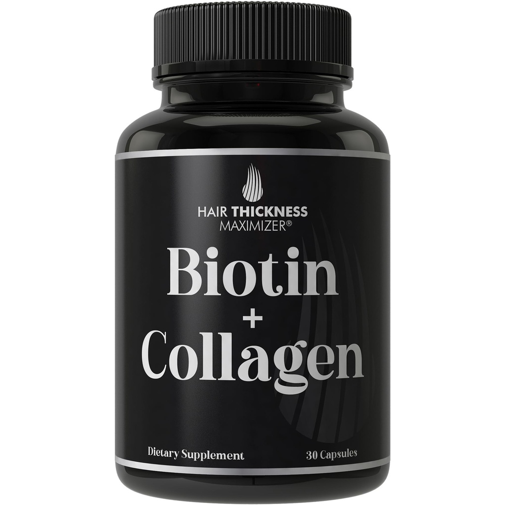 Biotin og Collagen Supplement - 10,000mcg Biotin + Bovine Collagen for thinning & Brittle Hår. Avanceret 2-in-1 Vitamin Complex. Understøtter tykkere, sundere hårvækst for kvinder, mænd