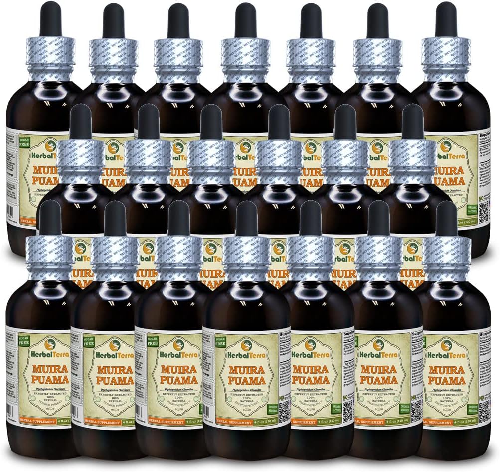 Muira Puama (Ptychopetalum Olacoides) Tinktur, Organic Liquid Extract (Brand Name: HerbalTerra, Stolt Made in USA) 20x4 fl.oz (20x120 ml)