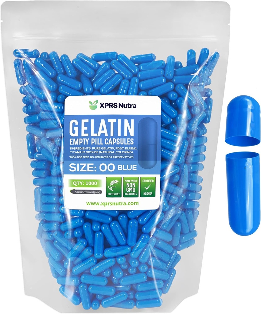 XPRS Nutra Størrelse 00 Tomme kapsler - 1000 Tomme Gelatine kapsler - Piller gør det - Fyldelige Gel Caps til Do- It- Yourself Kosttilskud (blå)