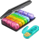 Ugentlig Pill Organizer 7 Dag 3 gange, Portable Pill Organizer, BPA Free Pill Case, Rejser Daily Pill Box Reminder, Medicin Organizer til vitaminer, Kosttilskud (sort + 7 farve)