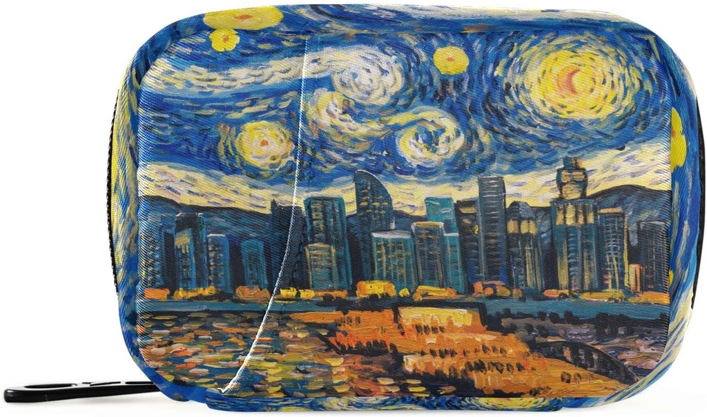Pill Box 7 Dag Starry Night Sky City Pill Case Taske Rejse Pill Organizer Bag med lynlås Portable ugentlige sag Kompakt størrelse for Vitamin Supplement Holder