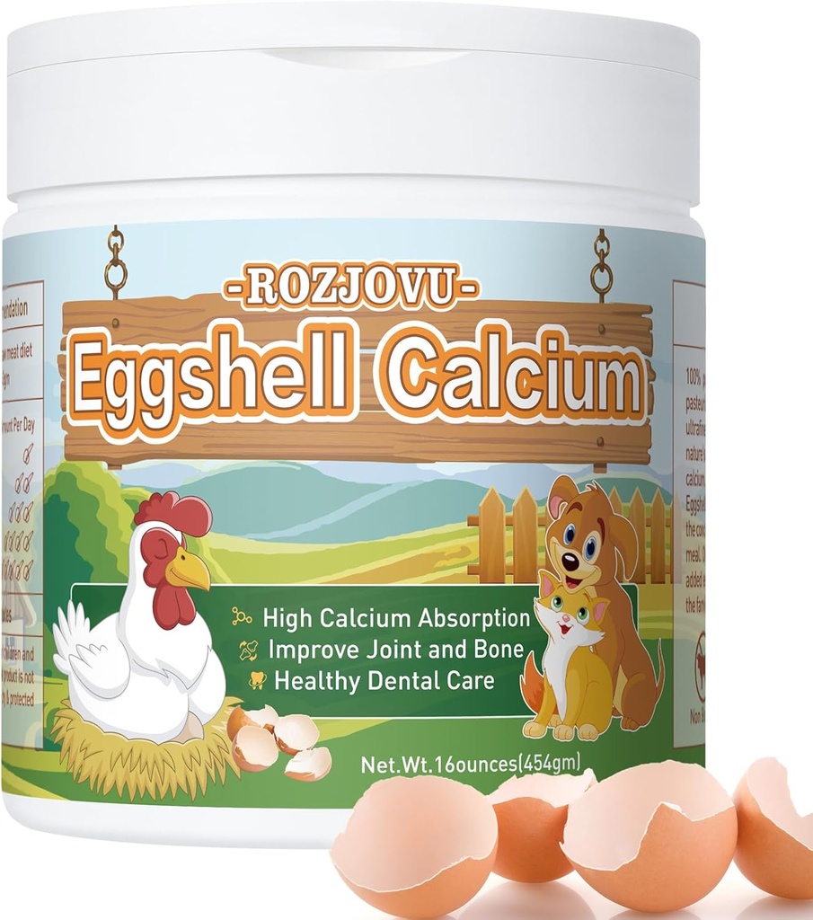 Eggshell pulver til hunde og katte, Eggshell Calcium supplement, Great for osteoporose, Nourishes Bones, Understøtter Joints, Tænder og hjerte sundhed (16 oz)