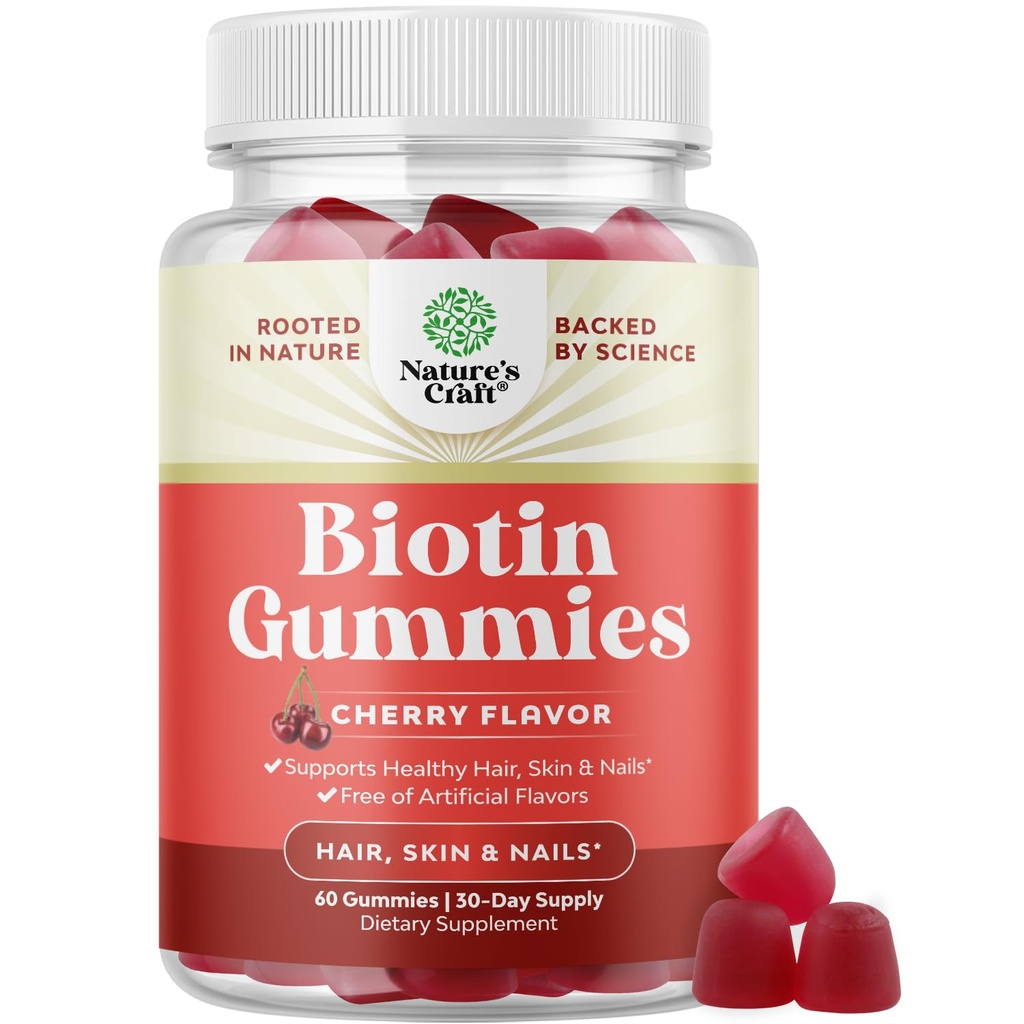 Natural biotin gummier for hårvækst - Biotin vitaminer hår hud og negle gummier for kvinder og mænd - vækstvitaminer kvinder med pantothensyre