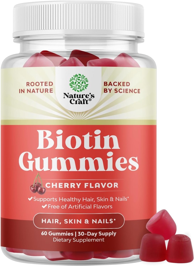 Natural biotin gummier for hårvækst - Biotin vitaminer hår hud og negle gummier for kvinder og mænd - vækstvitaminer kvinder med pantothensyre