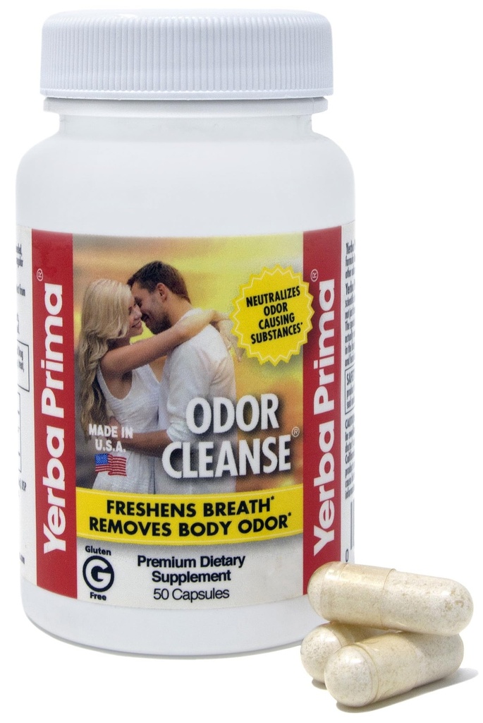 Yerba Prima Odor Cleanse - 50 Capsules, Breath and Body Capsules, Freshens Breath, Neutralizes Body Odor, Natural Plant Extract - Patented & Researched, Made in The USA