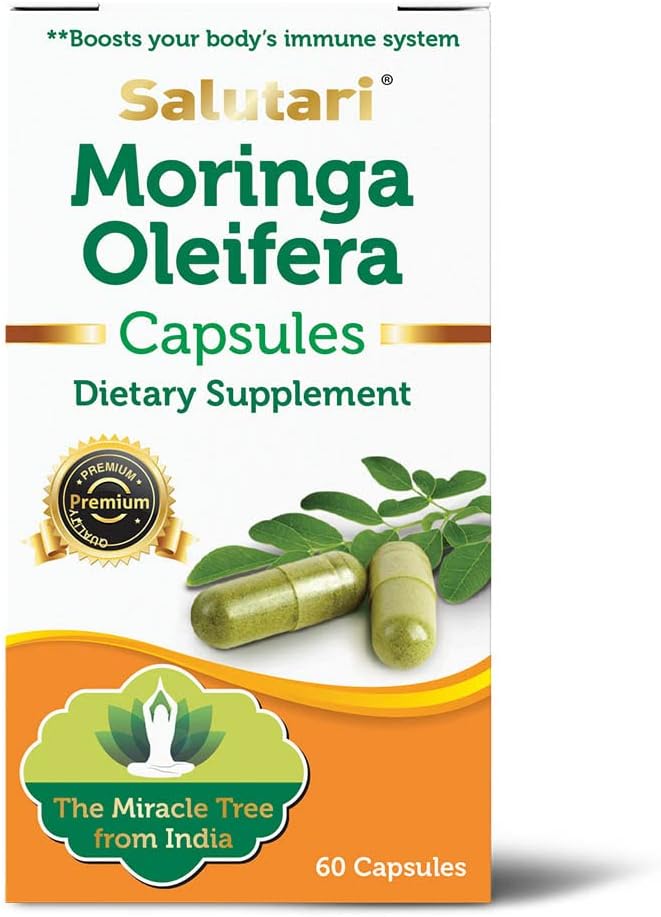 SALUTARI Moringa Kapsler - 1260 mg Moringa Leaf Powder Kapsler - Moringa Kosttilskud rig på essentielle aminosyrer, vitaminer og næringsstoffer - Vegetarisk formel - 60 Kapsler