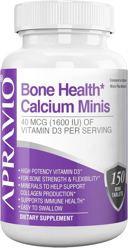 Knoglehygiejne Calcium Minis tabletter, Calciumtilskud w / vitamin D3, Magnesium, zink, kobber, mangan, mineraler til at hjælpe støtte Knoglestyrke, Collagen produktion, immunforsvar, 150ct