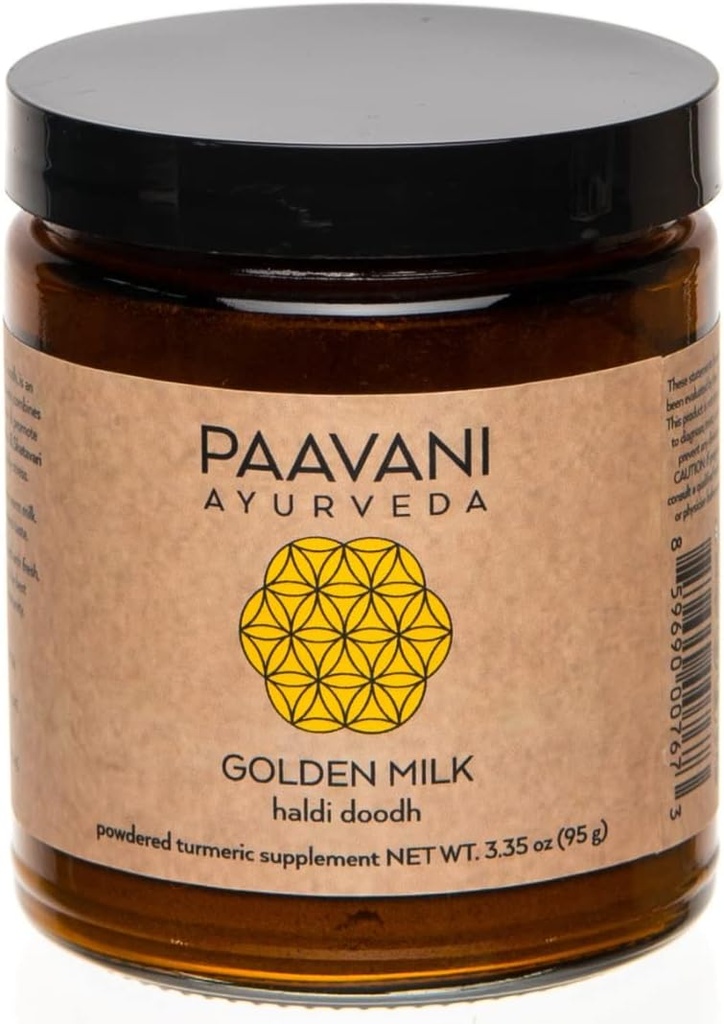 PAAVANI Ayurveda Golden Milk - Made in USA - Ayurvedic Turmerisk & Ashwagandha Blend - Pulver Supplement - Haldi Doodh - 100% Økologisk - 38 Servere