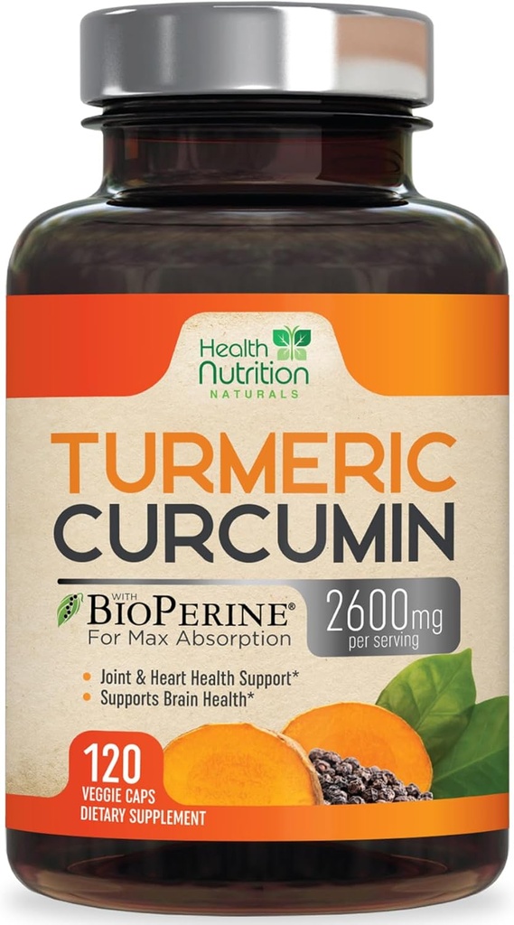 Gurkemeje Supplement 2600mg - 95% Curcuminoider med økologisk gurkemeje & BioPerine Black Pepper til bedste absorption, Nature 's Vegan fælles støtte, Non- GMO Tumerisk, Flasket i USA - 120 kapsler
