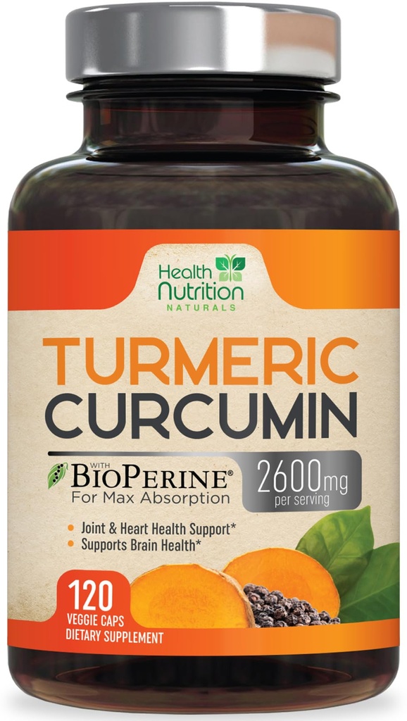 Gurkemeje Supplement 2600mg - 95% Curcuminoider med økologisk gurkemeje & BioPerine Black Pepper til bedste absorption, Nature 's Vegan fælles støtte, Non- GMO Tumerisk, Flasket i USA - 120 kapsler