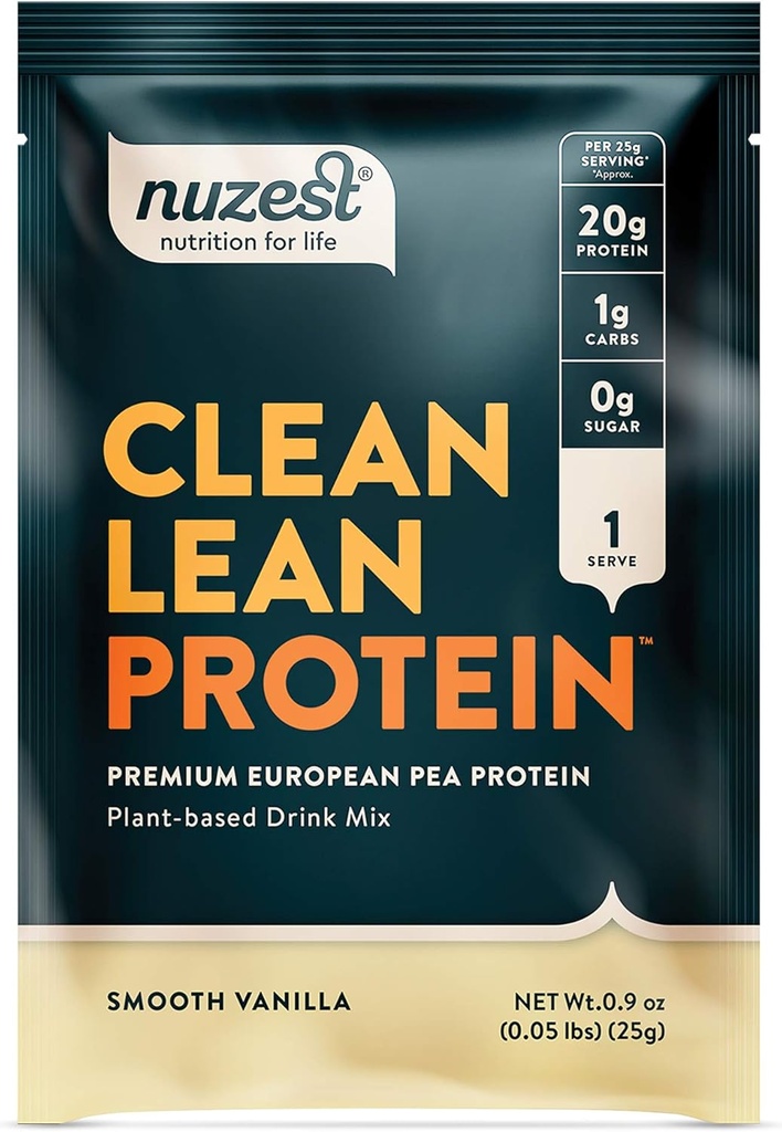 Nuzest - Pea Protein Powder - Clean Lean Protein, Premium Vegan Plant Protein Powder, Dairy Free, Gluten Free, GMO fri, naturligt sødet Protein Shake, Glat Vanilla, 1 Servering, 0.9 oz