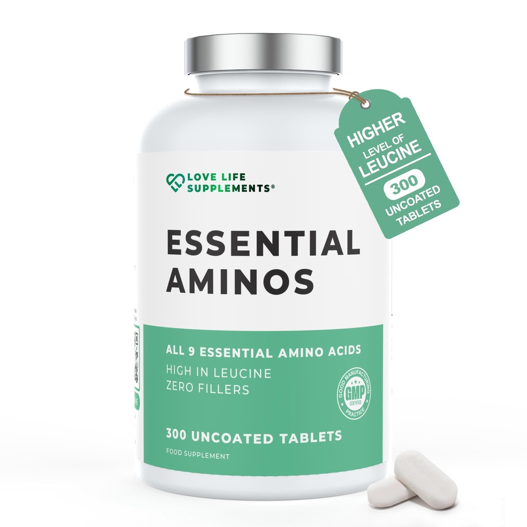 Essentielle Aminosyrer - 300 nemme at synke tabletter / 60 Servering - Alle 9 EAA Aminosyrer med alle 3 BCAA 's Plus 6 Flere EAA' er til at opbygge og reparere muskler, 5-10g pr Servering, Høj i Leucin og Vegan