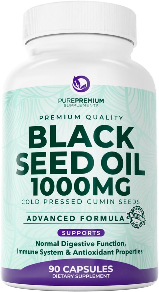 PurePremium Black Seed Oil 500mg - Organic Nigella Sativa Frø, Cold Pressed Black Cumin Oil Extract - Hår / Skin supplement til mænd / kvinder pakning med 90 kapsler