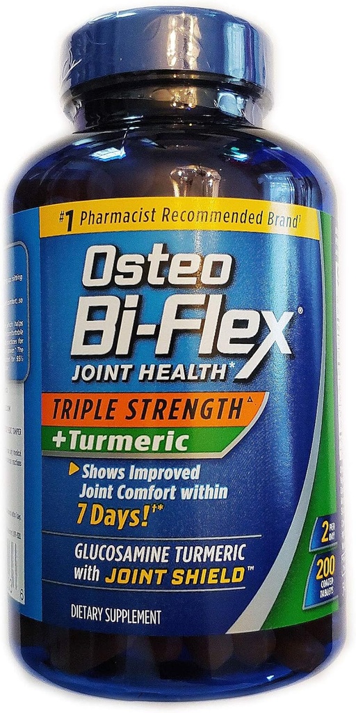 Osteo Bi- Flex, Triple Strength + Gurkemeje, 200 tabletter, med Glucosamin HCI og Gurkemeje Curcumin, Fælles tillæg for mænd og kvinder