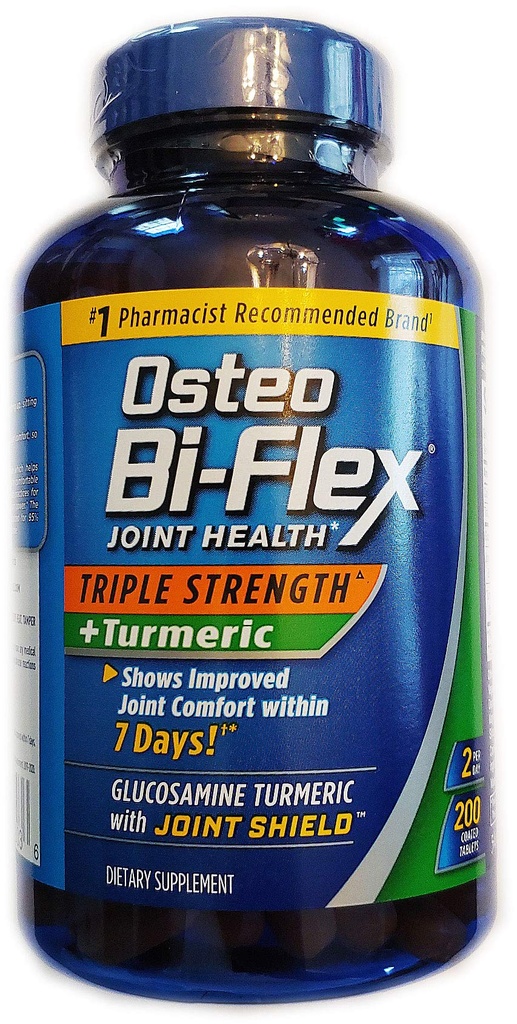 Osteo Bi- Flex, Triple Strength + Gurkemeje, 200 tabletter, med Glucosamin HCI og Gurkemeje Curcumin, Fælles tillæg for mænd og kvinder