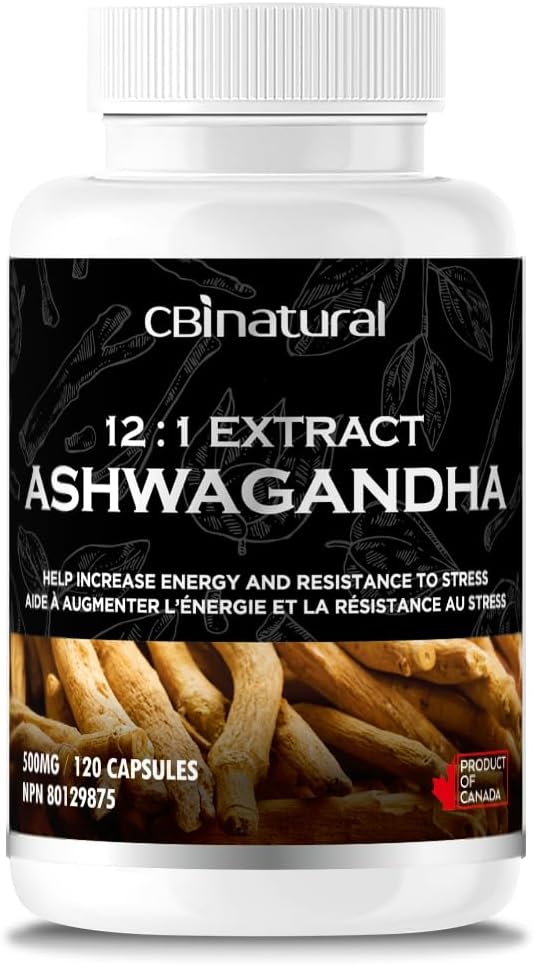 CBInatural Ashwagandha 12: 1 Extract 500mg (6000 mg Ækvivalent) - Energi, Vitality & Mænds Wellness Support - 120 Veganske Kapsler, 4 - Måned Supply