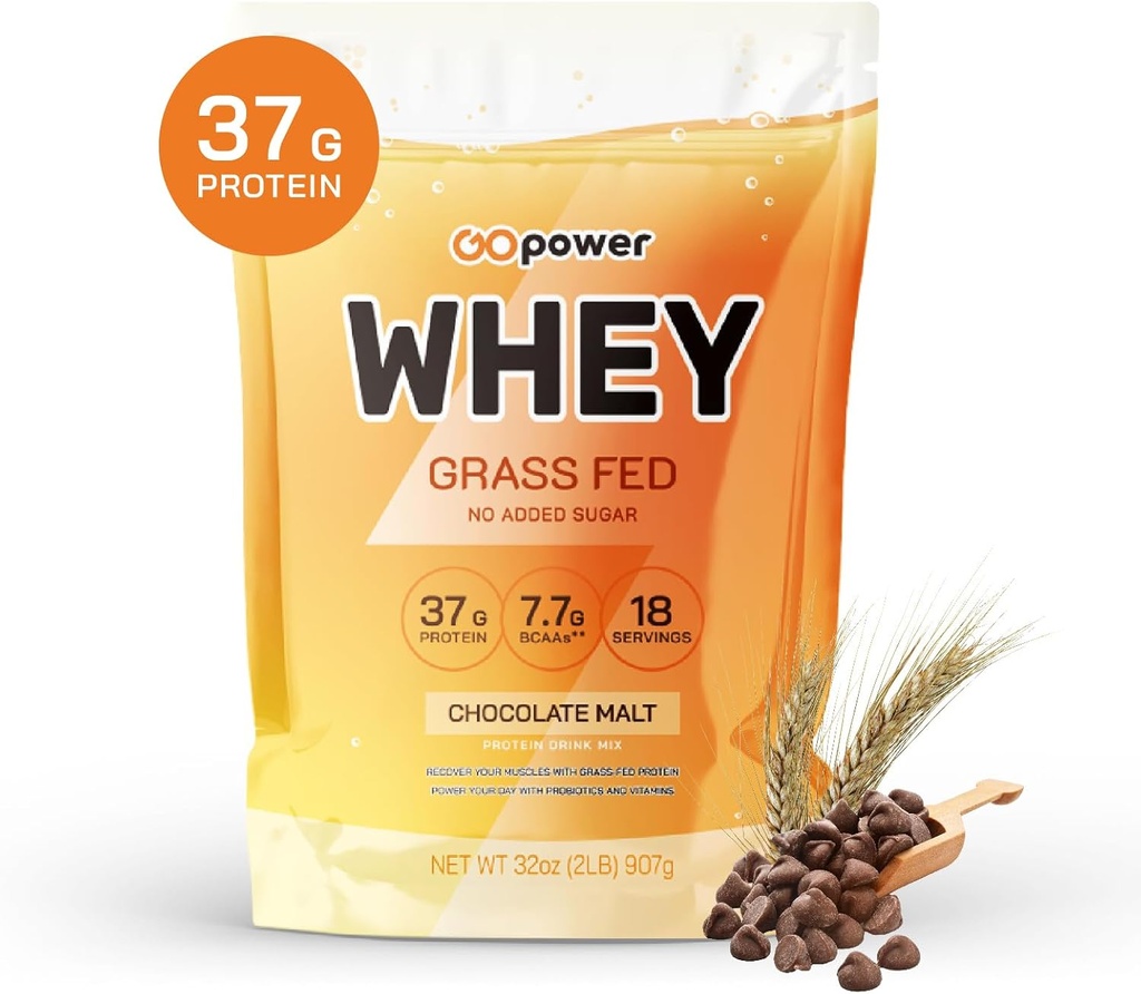 GOPOWER Whey Protein Powder, med BCAA, Græs Fed Protein Powder, 2 Pund, 18 Servere