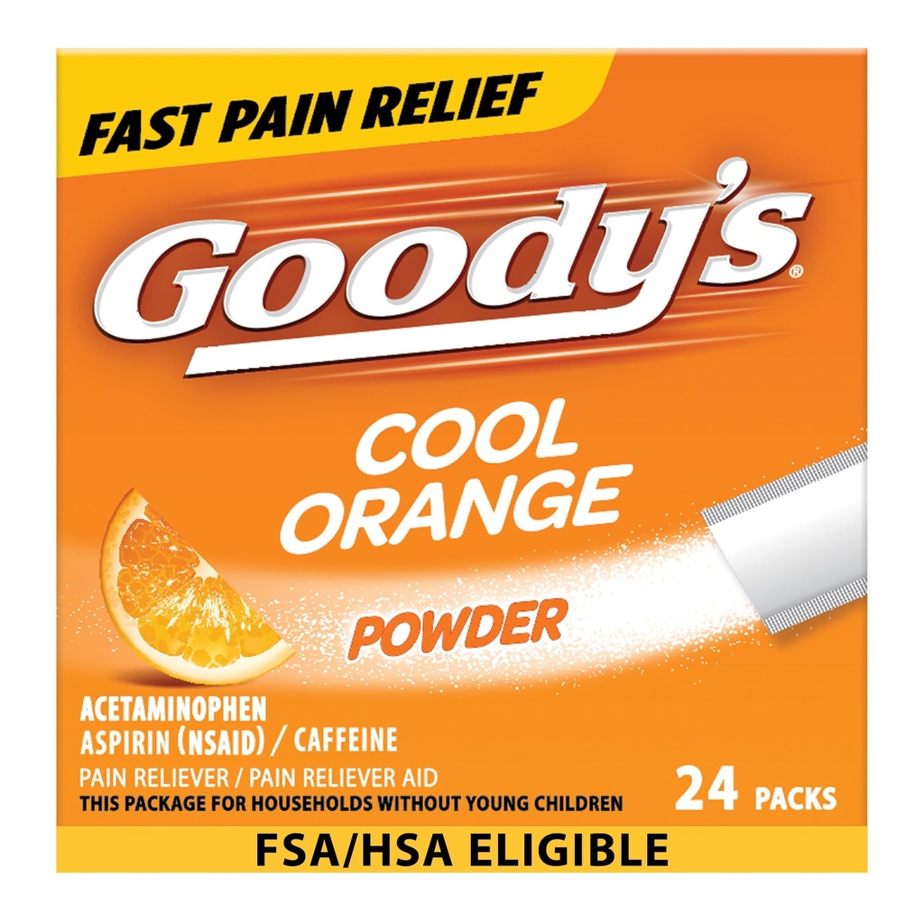Goody 's Pain Relief Powders, Extra Strength Hovedpine Powder Cool Orange, 24 ct (pakning med 1 stk.)