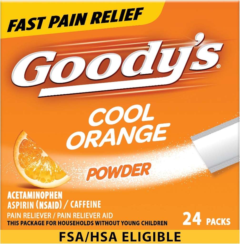 Goody's Pain Relief Powders, Extra Strength Headache Powder Cool Orange, 24 ct (Pack of 1)